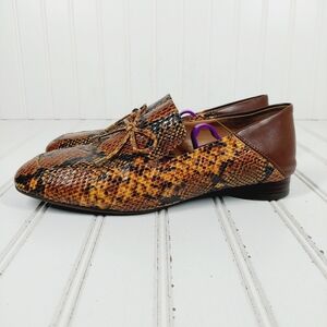 Aerosoles Mila Vegan Rounded-Square Toe Brown Snakeskin Loafers C1030